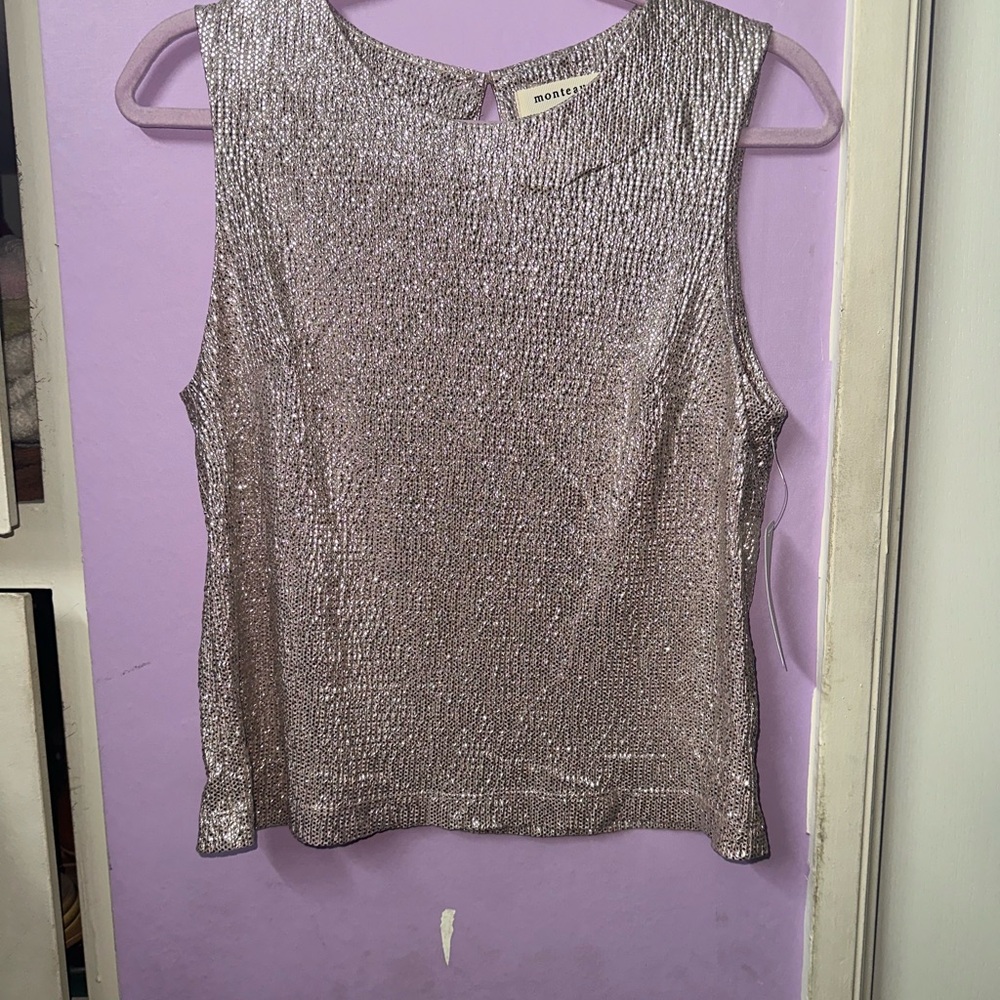 Monteau Shimmering Silver Sleeveless Blouse